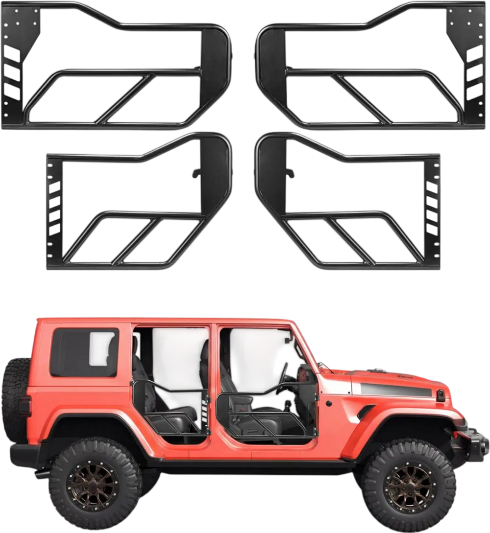 VEVOR Jeep Tube Doors, 4-Door, Compatible with 2018-2026 Jeep Wrangler JL Unlimited & 2020-2026 Gladiator JT, Alloy Steel Off Road Front & Rear Tubular Half Doors with Storage Bag and Rubber Pads