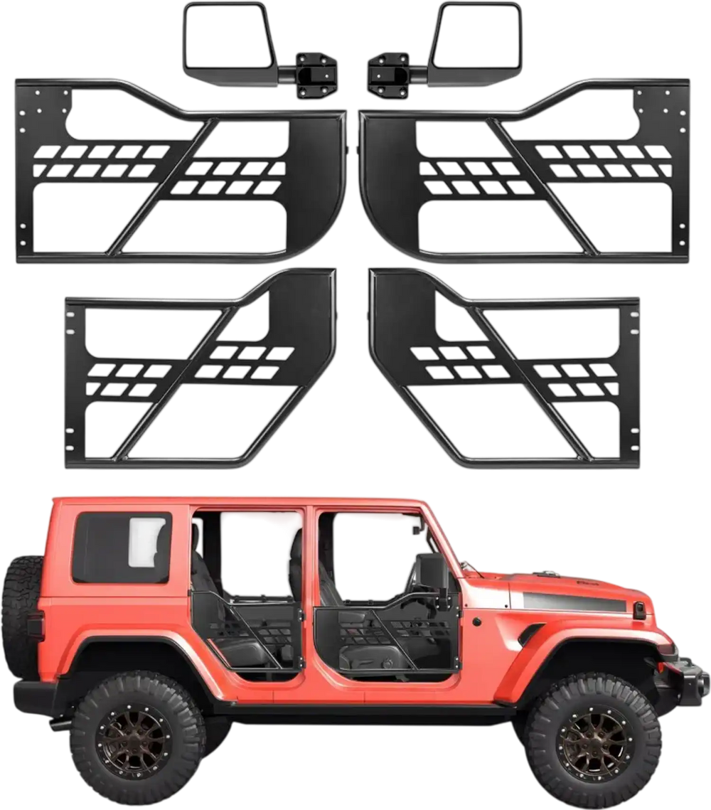 VEVOR Jeep Tube Doors, 4-Door, Compatible with 2007-2018 Jeep Wrangler JK JKU Unlimited, Steel Off Road Front & Rear Tubular Half Doors with DOT Certified Side View Mirrors, Storage Bag & Rubber Pads
