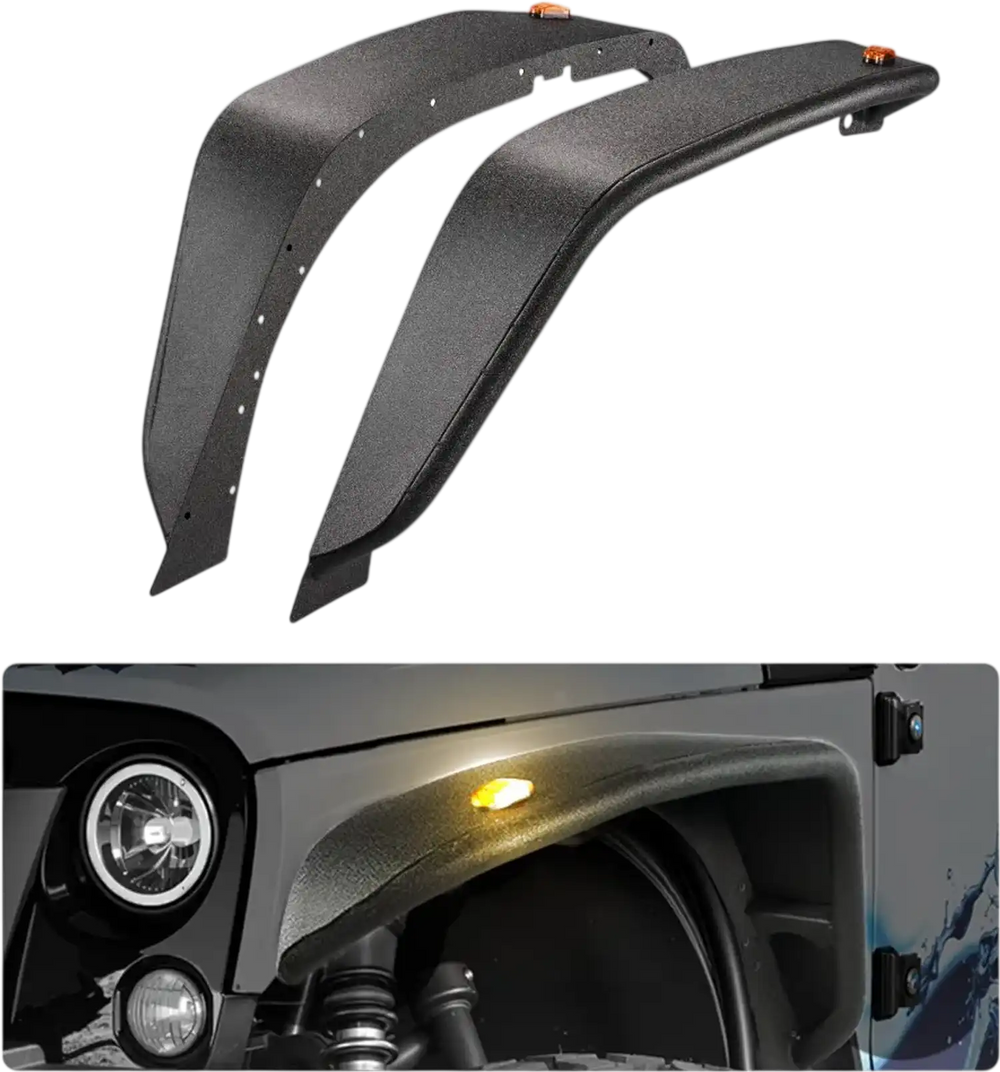 VEVOR Fender Flare, Front Fender Flares Compatible with 2007-2018 Jeep JK/JKU 2/4 Doors, Off-Road Steel Liner Set with LED Lighting, Fenders for Jeep JK, Fine-Textured Black Paintable Wheel Flares Set