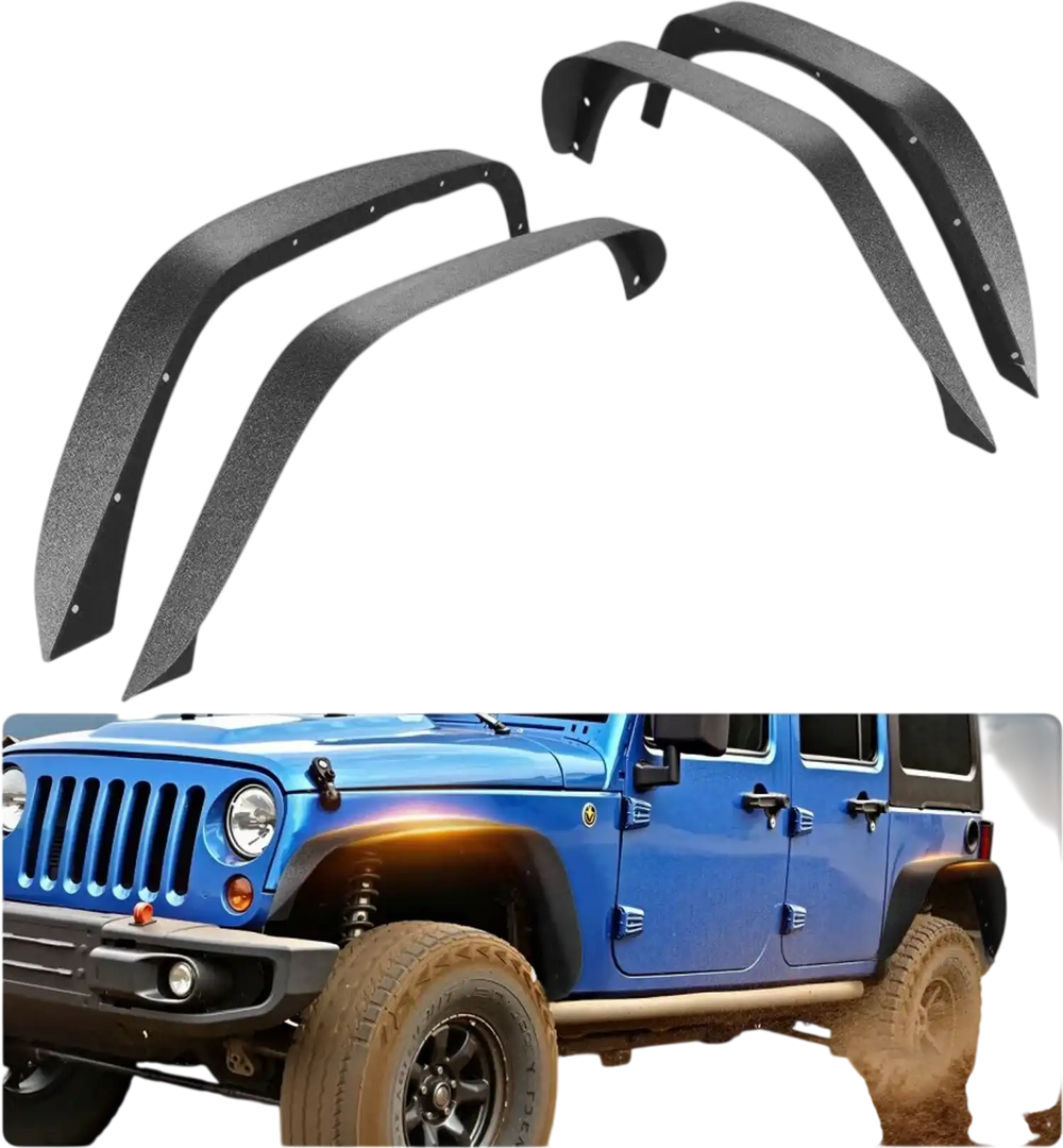 VEVOR Fender Flare, Front & Rear Fender Flares Compatible with 2007-2018 Jeeps JK/JKU 2/4 Doors, Fine-Textured Black Paintable Off-Road Steel Liner Set, Fenders for Jeep JK, Rust-Resistant Coating