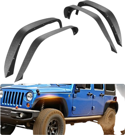 Vevor Fender Flares Front & Rear Fine-Textured Black Paintable Off-Road Steel Liner Set for 2007-2018 Jeep JK JKU New