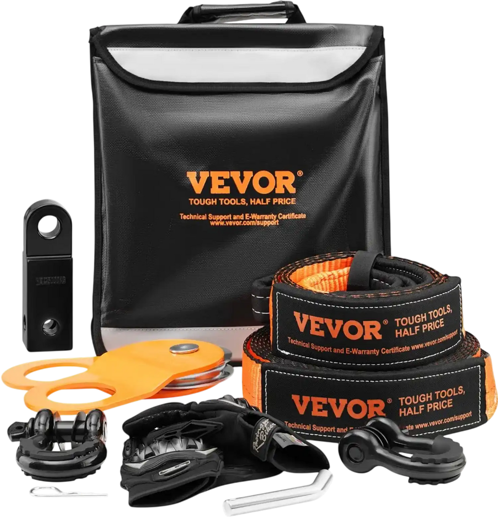 VEVOR Off-Road Recovery Kit, 3" x 30', Heavy Duty Winch Recovery Kit with 30000 lbs Tow Straps, 44092 lbs D-Ring Shackles, Shackle Receiver, Snatch Block Pulley, Gloves, Storage Bag for ATV Jeep Truck