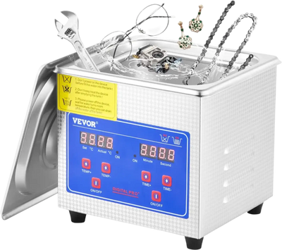 VEVOR Professional Ultrasonic Cleaner, 0.3 L Ultrasonic Jewelry Cleaner with Digital Timer & Heater, Stainless Steel Industrial Sonic Cleaner 40kHz for Glasses, Watches, Rings, Small Parts