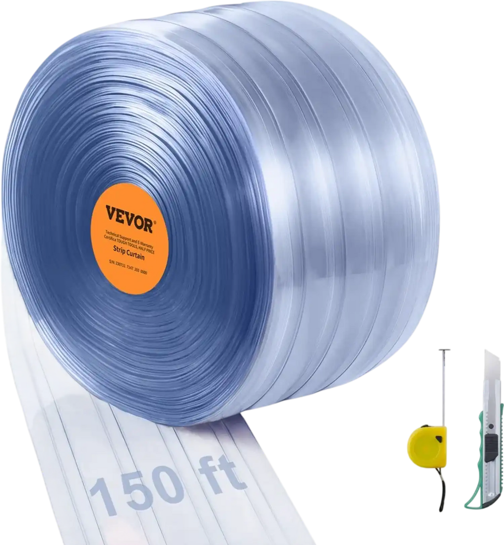 VEVOR Strip Curtain, 150' Length, 8" Width, 0.08" Thickness, Clear Ribbed Plastic Door Strips, PVC Curtain Strip Door Bulk Roll for Warehouses, Factories, Supermarkets, Shopping Malls, Halls, Garages