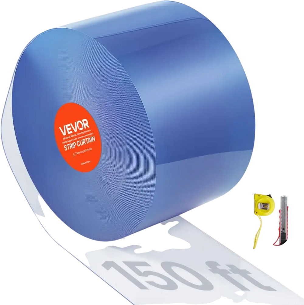VEVOR Clear PVC Strip Curtain, 150 ft Length x 8 in Width, Plastic Door Strip Bulk Roll, Walk in Freezer Cooler Curtain Strips for Doorways of Supermarket, Garage, Warehouse, Barn, Pet Animal House