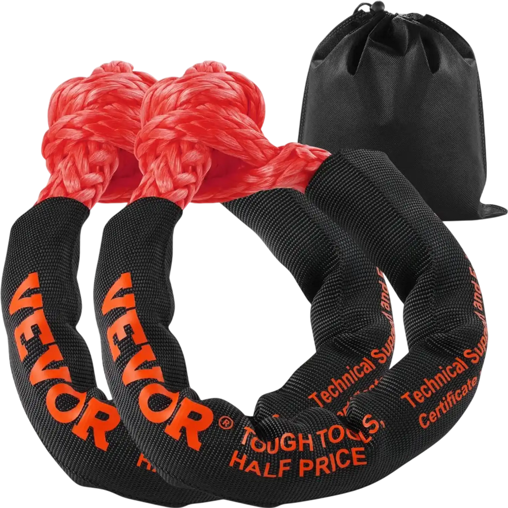 VEVOR Synthetic Soft Shackle, 1/2" x 22" (2 Pack) 44092 lbs (20 Ton) Breaking Strength Recovery Tow Shackles with Extra 2 Sleeves & Storage Bag for UTV, ATV, Trucks, Jeep, Off-Road Vehicles, Red
