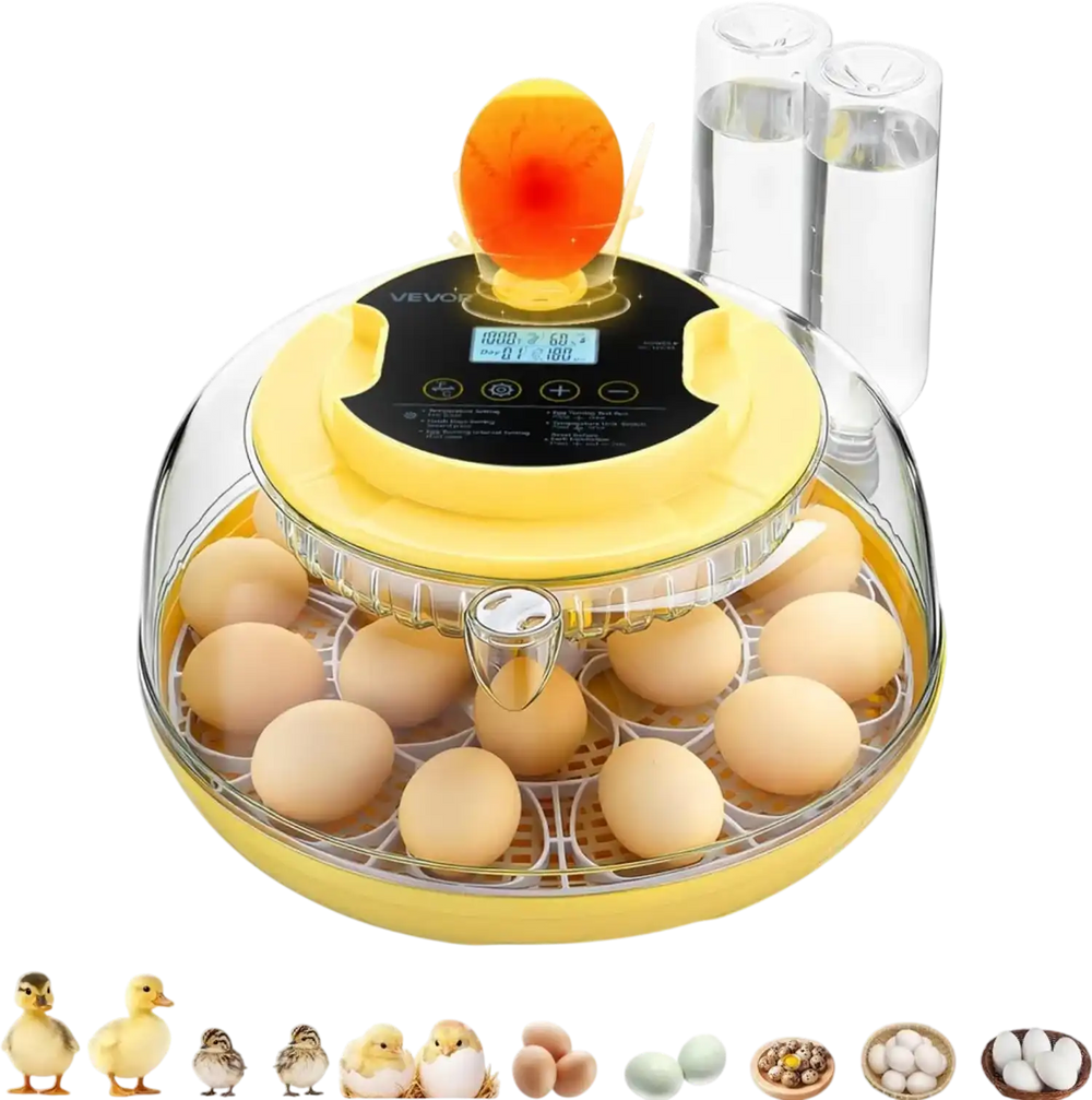 VEVOR 18 Egg Incubator, Automatic Egg Turner with LED Candler, Temperature & Humidity Control, 360° View Clear Window, Auto Water Refill, Poultry Eggs Incubators for Hatching Chicks Ducks Goose Quail