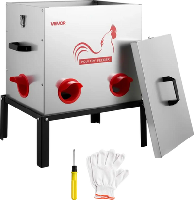 Vevor Automatic Chicken Feeder 50 lbs 6-Port No-Waste Poultry Feeder New