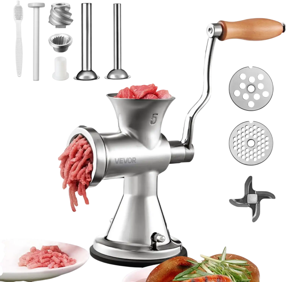 VEVOR Meat Grinder Manual 304 Stainless Steel Hand Operated Meat Grinder Multifunctional Crank Sausage Maker Coffee Powder Grinder for Household for Beef Chicken Pepper Mushroom Coffee