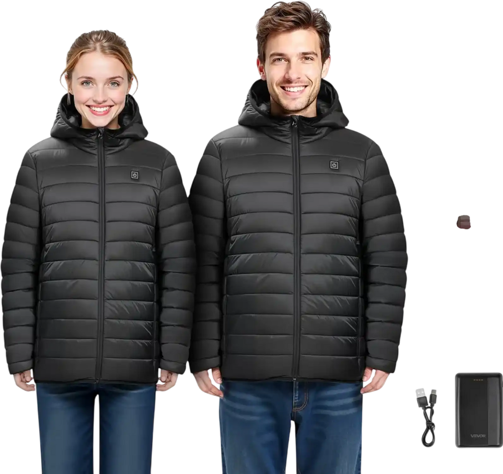 VEVOR Heated Jacket for Women with 7.4V Battery, Soft Shell Electric Heating Coat, Windproof Lightweight Outerwear with 4 Heating Zones & 3 Heat Settings, for Hiking, Outdoor Work, Black, M Size