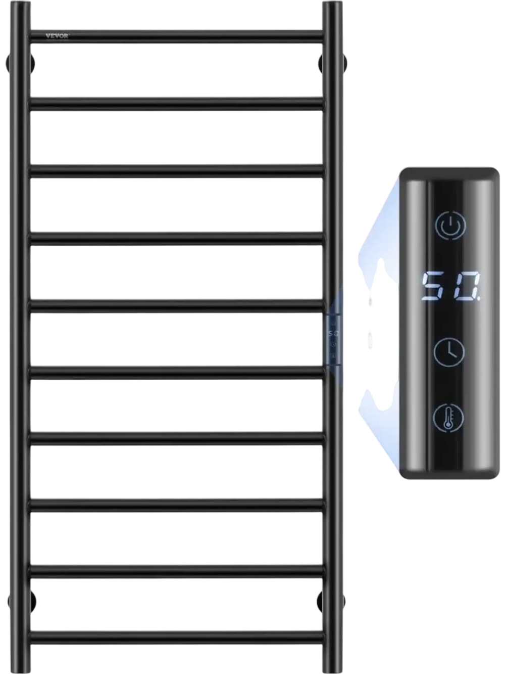 VEVOR 10 Bars Towel Warmer Rack, 120V Wall Mounted Heated Towel Rack for Bathroom, IPX5 Waterpoof Towel Heater Rack with Timer & LED Display Screen, 5 Levels Adjustable Temperature Towel Heater, Black
