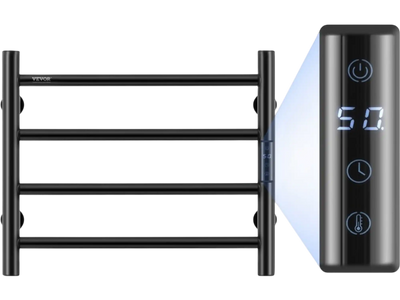 Vevor Towel Warmer Rack Wall Mounted Heated 4-Bar Bathroom Black New