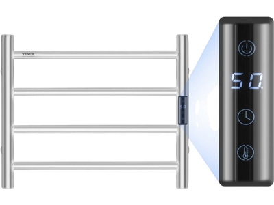 Vevor Towel Warmer Rack Wall Mounted Heated 4-Bar Bathroom Silver New