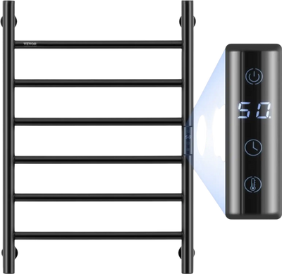 Vevor Towel Warmer Rack Wall-Mounted 6-Bar Heated Bathroom Black New