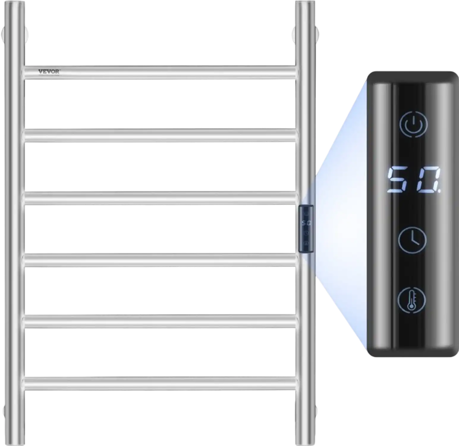 Vevor Towel Warmer Rack 6-Bar Wall-Mounted Heated Bathroom Rack Silver New