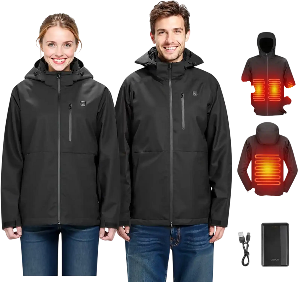 VEVOR Heated Jacket for Women with 7.4V Battery, Soft Shell Electric Heating Coat, Windproof Waterproof Lightweight Outerwear with 5 Heating Zones & 3 Heat Settings, Machine Washable, L Size