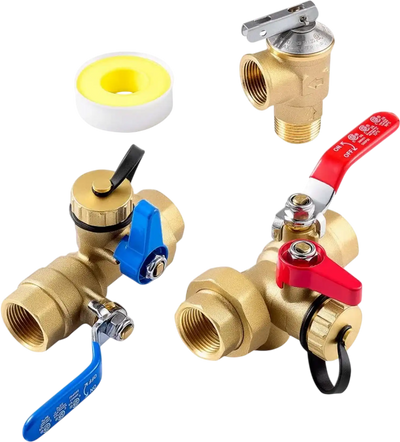 VEVOR Water Heater Kit, 3/4 Inch Tankless Water Heater Service Valve Kit with 2PCS 3/4″ NPT to 3/4″ NPT Isolation Valves, Pressure Relief Valve, Lead-Free Brass, Fits Most Tankless Waters Heaters