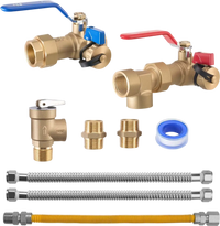 VEVOR Water Heater Kit, 3/4 Inch Cold & Hot Water Plumbing Repair Kit with 600 WOG Isolation Valves, Pressure Relief Valve, Dual-Layer Gas Hose, Compatible with Most Tankless Waters Heater Brands