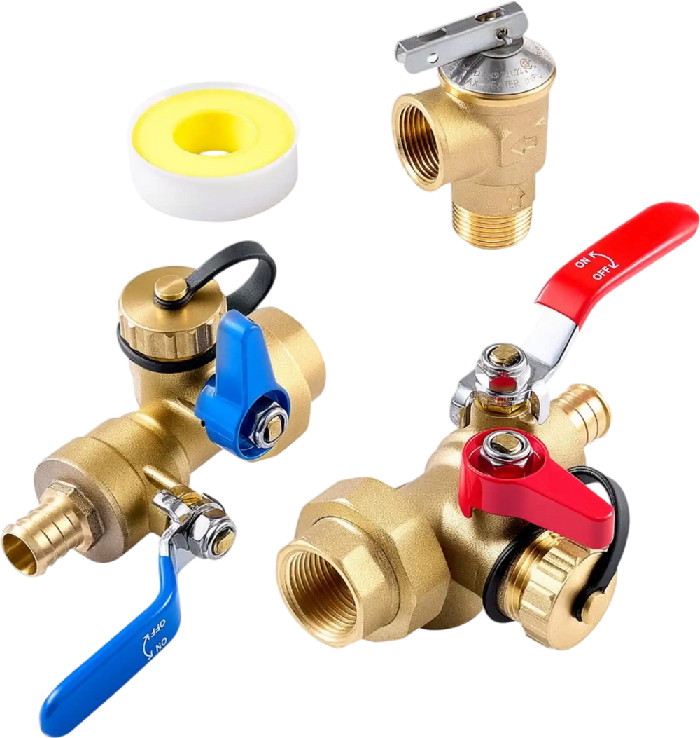 VEVOR Water Heater Kit, 3/4 Inch Tankless Water Heater Service Valve Kit with 2PCS 3/4″ NPT to 3/4″ PEX-B Isolation Valves, Pressure Relief Valve, Lead-Free Brass, Fits Most Tankless Waters Heaters