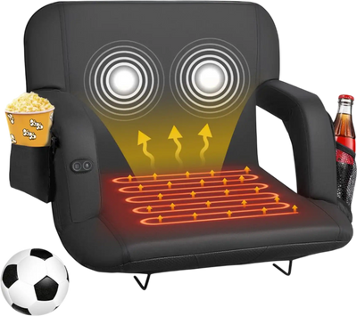 VEVOR Stadium Seat, 25 inch Heated Stadium Chair, Bleacher Seat Heated with 4 Pockets for Bleachers, 3 Level Heating & 6 Modes Vibration Portable Heating Stadiums Chair for Camping, Sports Events
