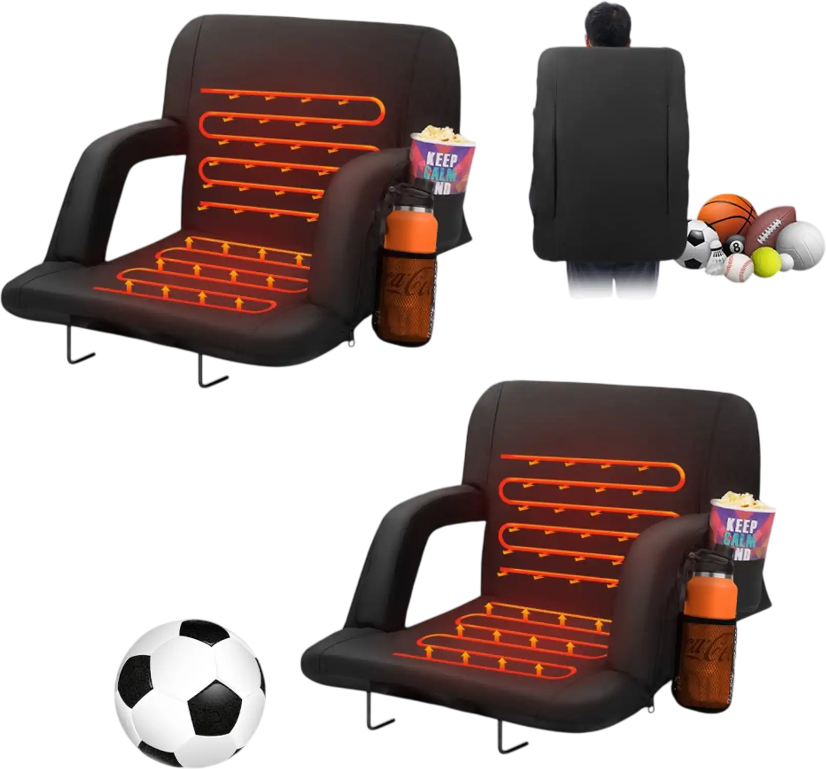Vevor Stadium Seat Double Heated Reclining Bleacher Chair with Back Support 2 Set New