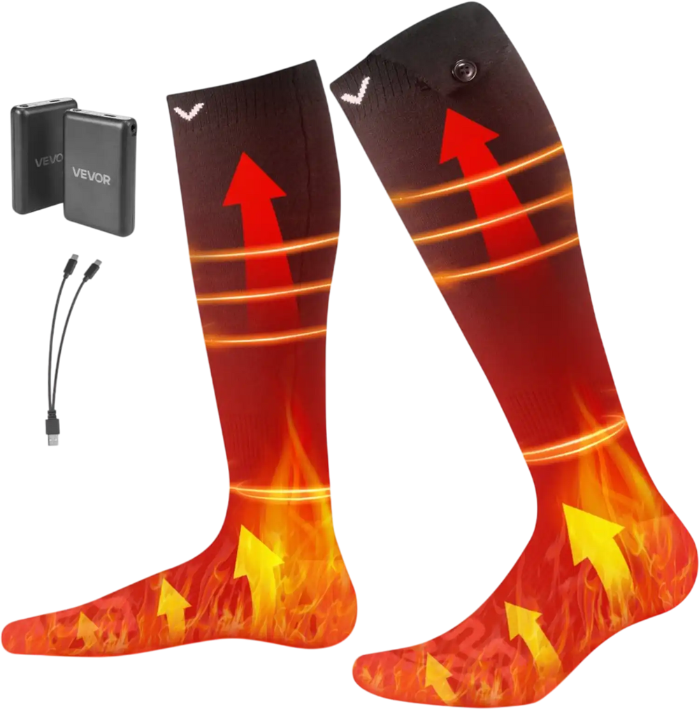 VEVOR Heated Socks, 5000mAh Battery Powered, Rechargeable Heating Socks with 4 Heating Levels, Electric Heated Sock for Men Women, Foot Warmer for Hunting Riding Camping Hiking Skiing, Outdoor Work