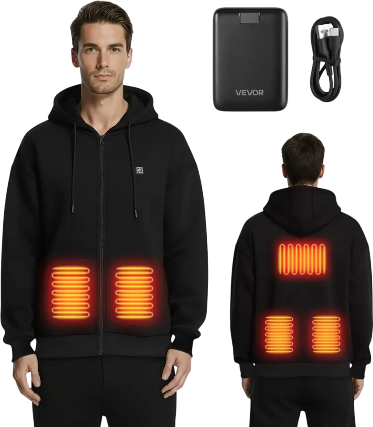 Vevor Heated Hoodie Full-Zip Unisex Black L New