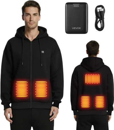 Vevor Heated Sweatshirt Full-Zip Unisex Battery Hoodie Black XXL New