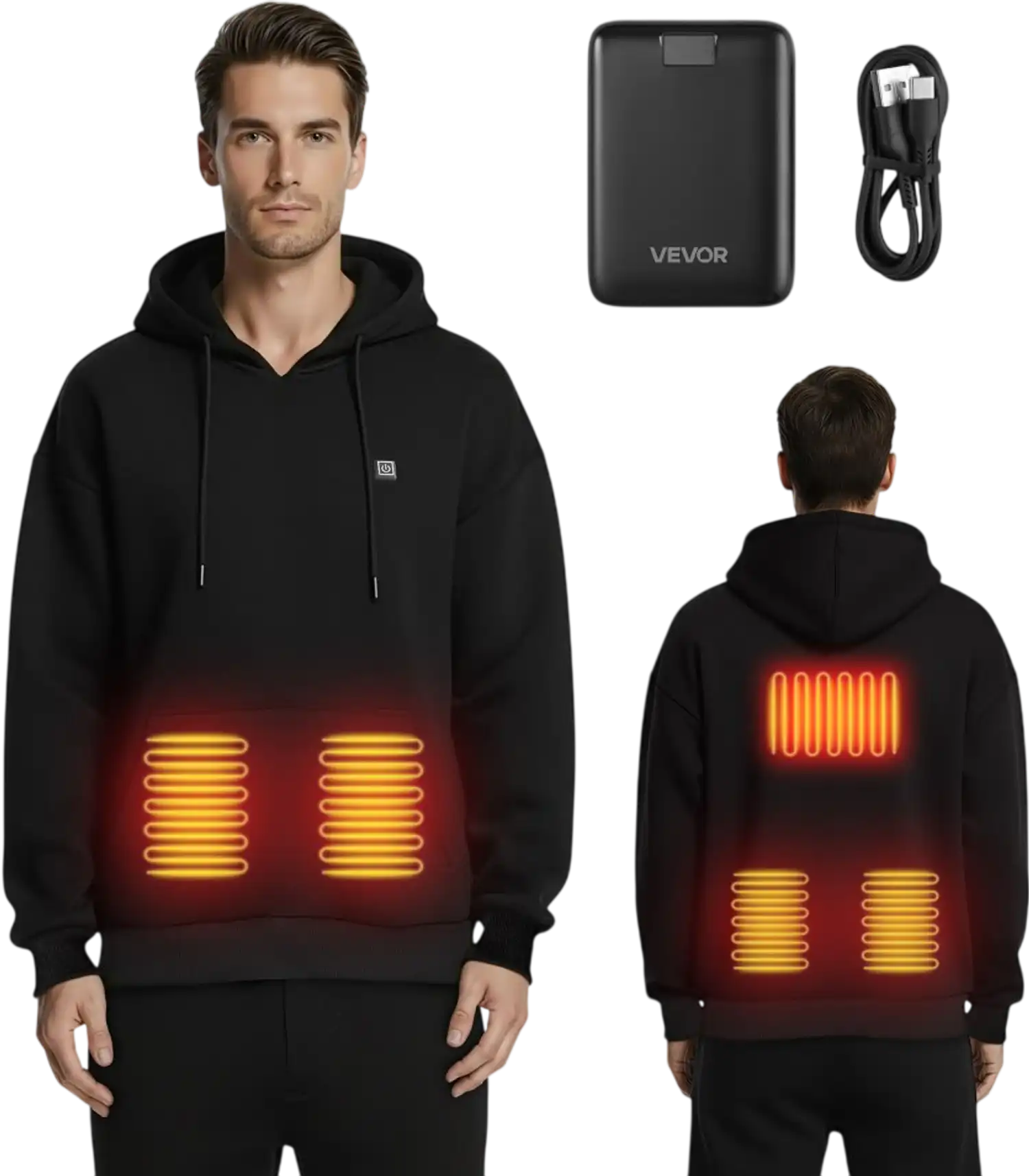 Vevor Heated Sweatshirt Unisex 7.4V 16000mAh 5-Zone Black S New