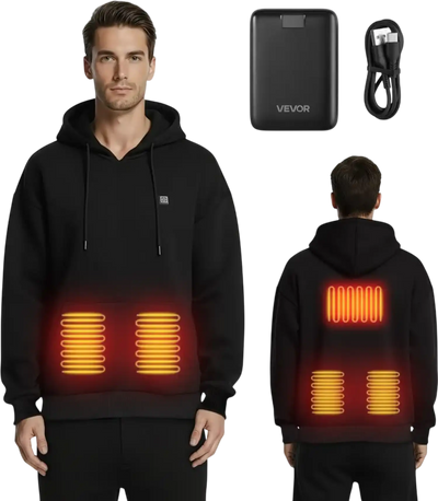 Vevor Heated Sweatshirt Hoodie Unisex 5-Zone 16000mAh Black XL New