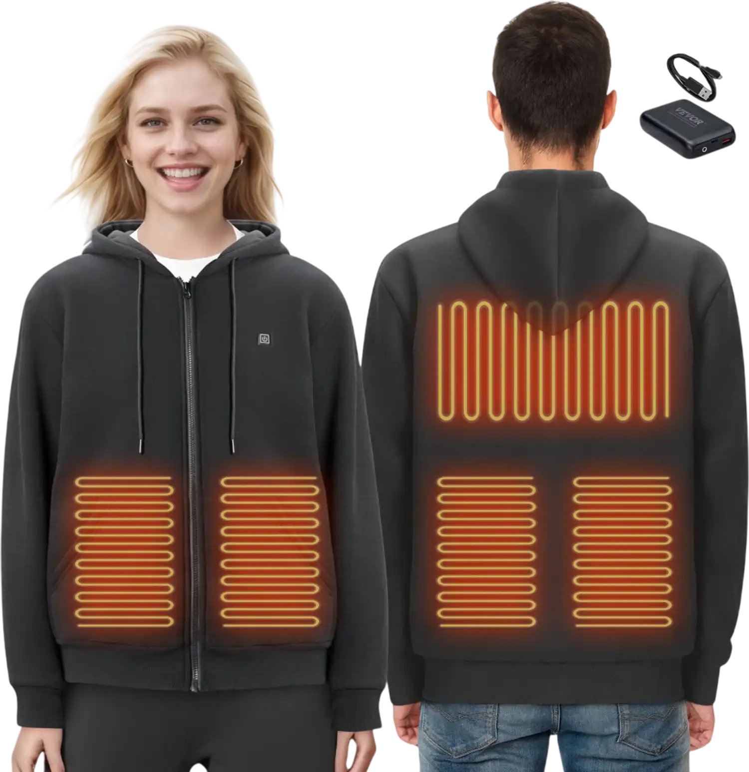 Vevor Heated Hoodie Zip-Up Unisex XL Black New
