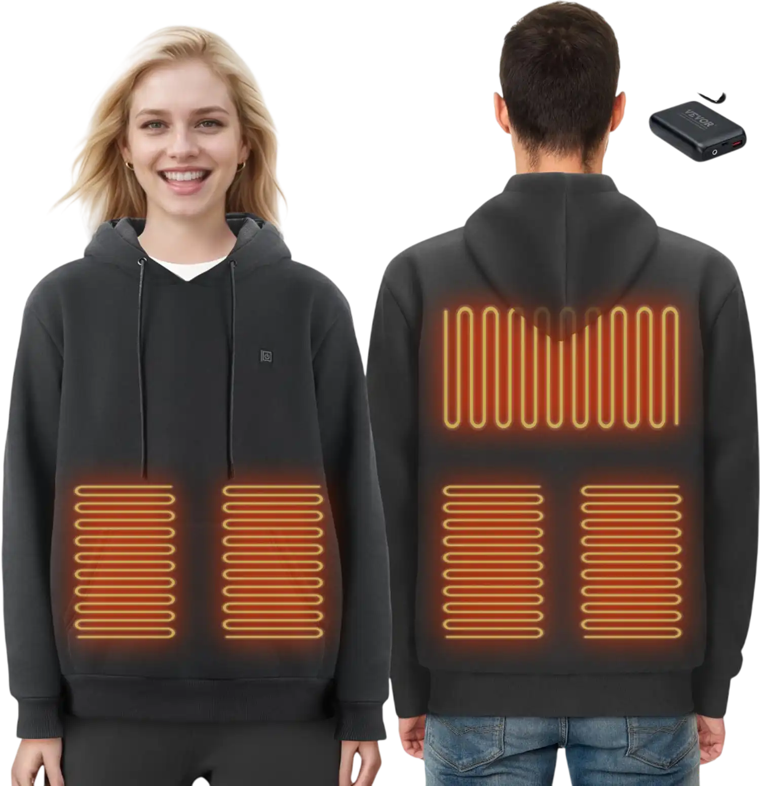 Vevor Heated Hoodie Unisex 5-Zone Battery-Powered Black Pullover Size M New