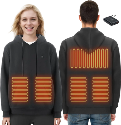 Vevor Heated Hoodie Unisex 5-Zone Battery-Powered Black Pullover Size M New