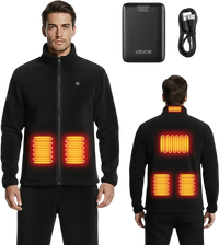 VEVOR Heated Fleece Jacket for Men, Heated Sweatshirt with 7.4V 16000mAh Rechargeable Power Bank Pack, 6 Heating Zones, 3 Temp Levels, 3h/6h/10h Warmth, for Winter Outdoor Camping, Black, L Size