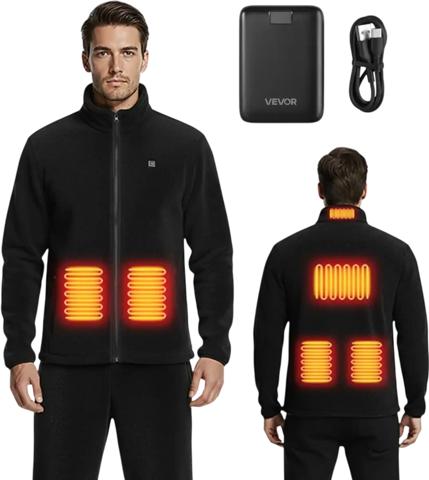 Vevor Heated Fleece Jacket for Men 6-Zone Rechargeable Black M New