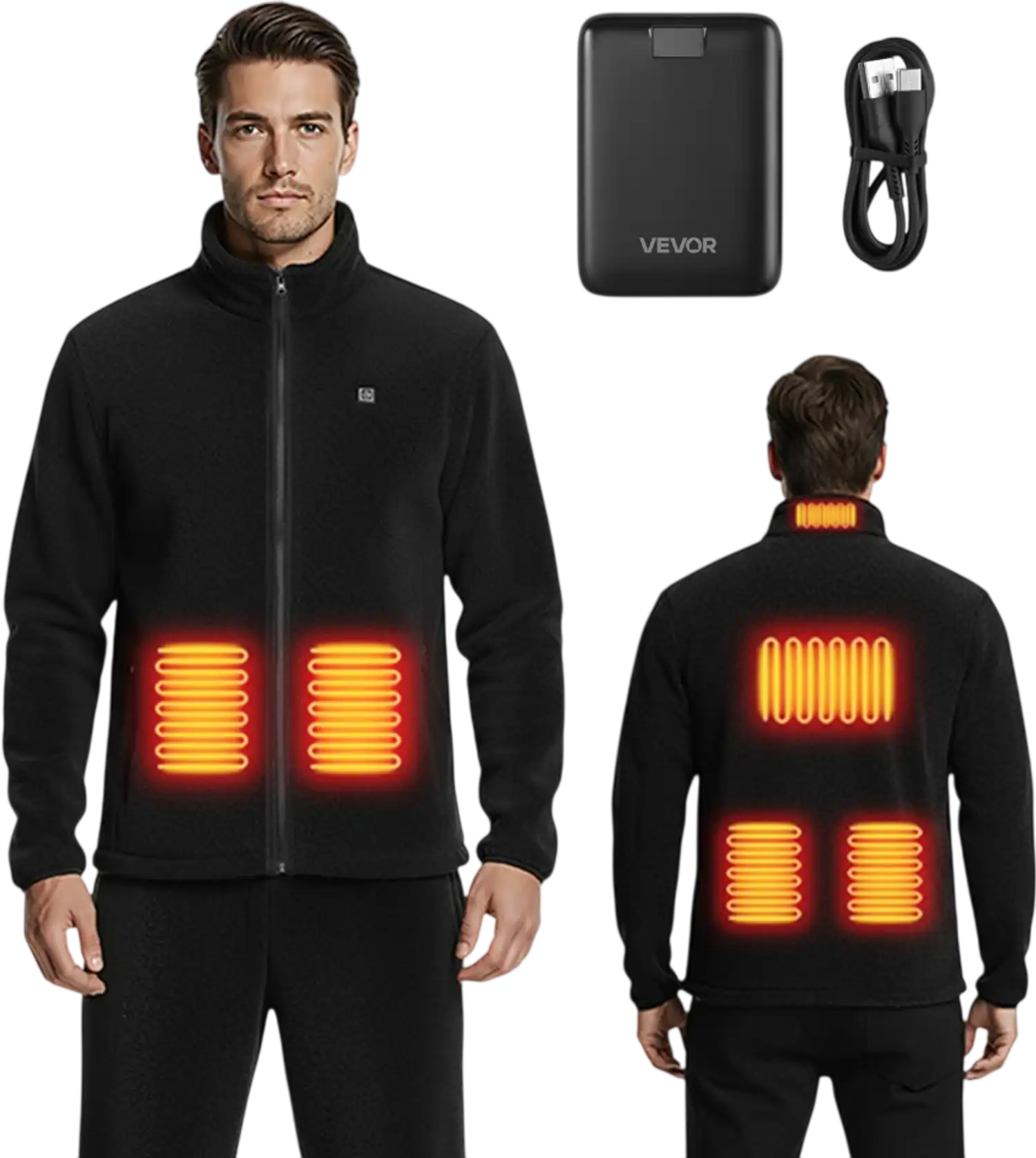 Vevor Heated Fleece Jacket Men's 7.4V 16000mAh 6-Zone Black XXXL New