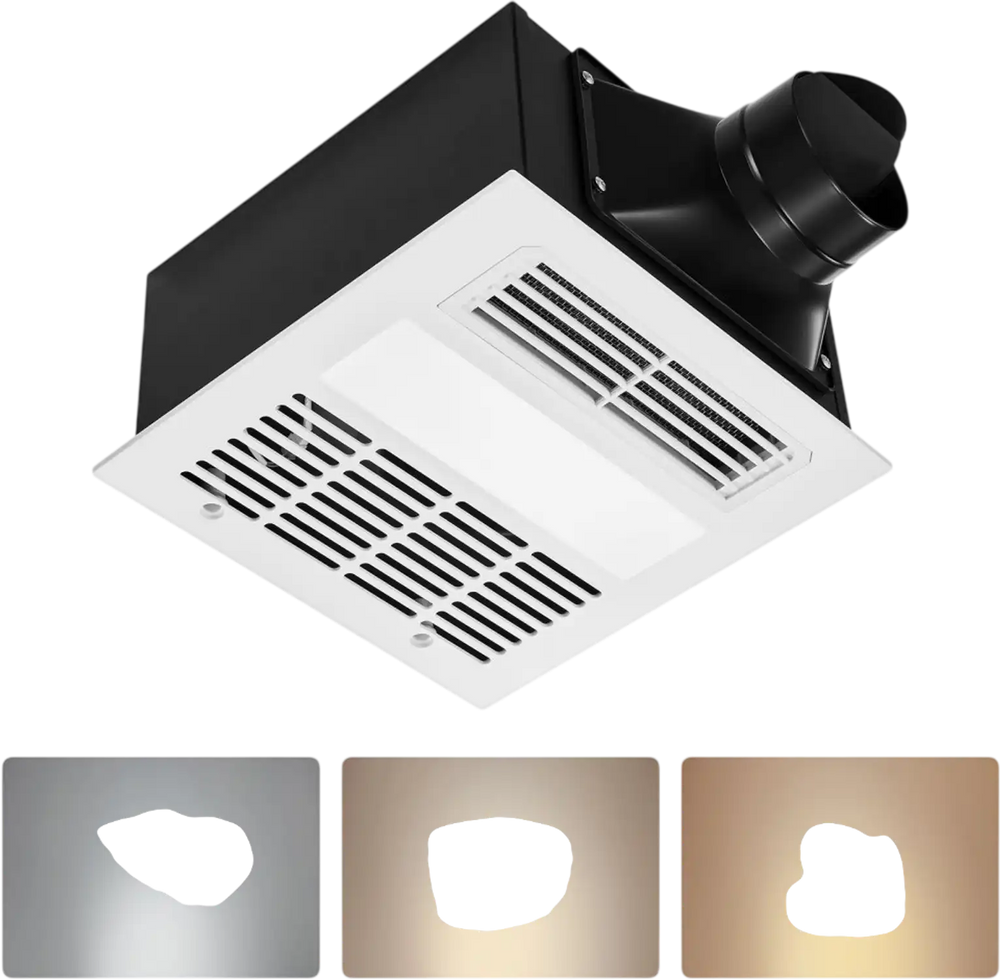 VEVOR Bathroom Exhaust Fan with Light and Heater, 80-90-110 CFM 1500W Bathroom Vent, 1.5 Sones Low-Noise, Premium DC Motor Ceiling Fan for Laundry Room, Storage Room, Home Ventilation, White