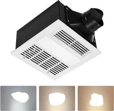 VEVOR Bathroom Exhaust Fan with Light and Heater, 80-90-110 CFM 1500W Bathroom Vent, 1.5 Sones Low-Noise, Premium DC Motor Ceiling Fan for Laundry Room, Storage Room, Home Ventilation, White