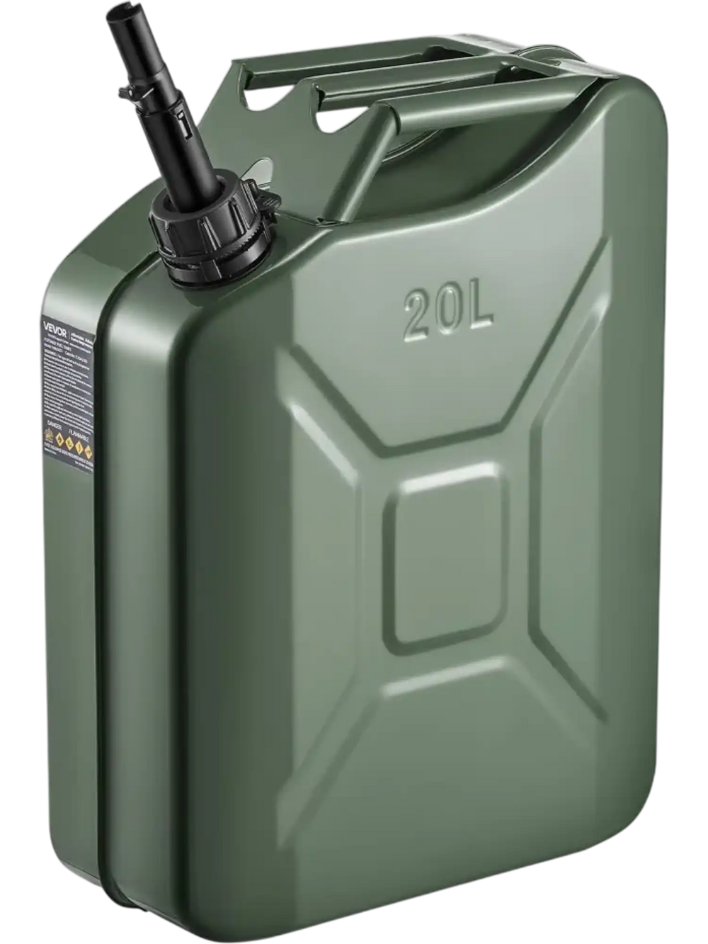 Newly Upgraded Oil-Tight！VEVOR Metal Fuel Container, 5.3 Gallon, Fuel Jerry Can with Spout and Comfort Handle, 6 L/min Max Flow Rate, Leakproof & Corrosion-resistant Metal Gas Tank Most Cars Motorcycle ATV UTV, Green