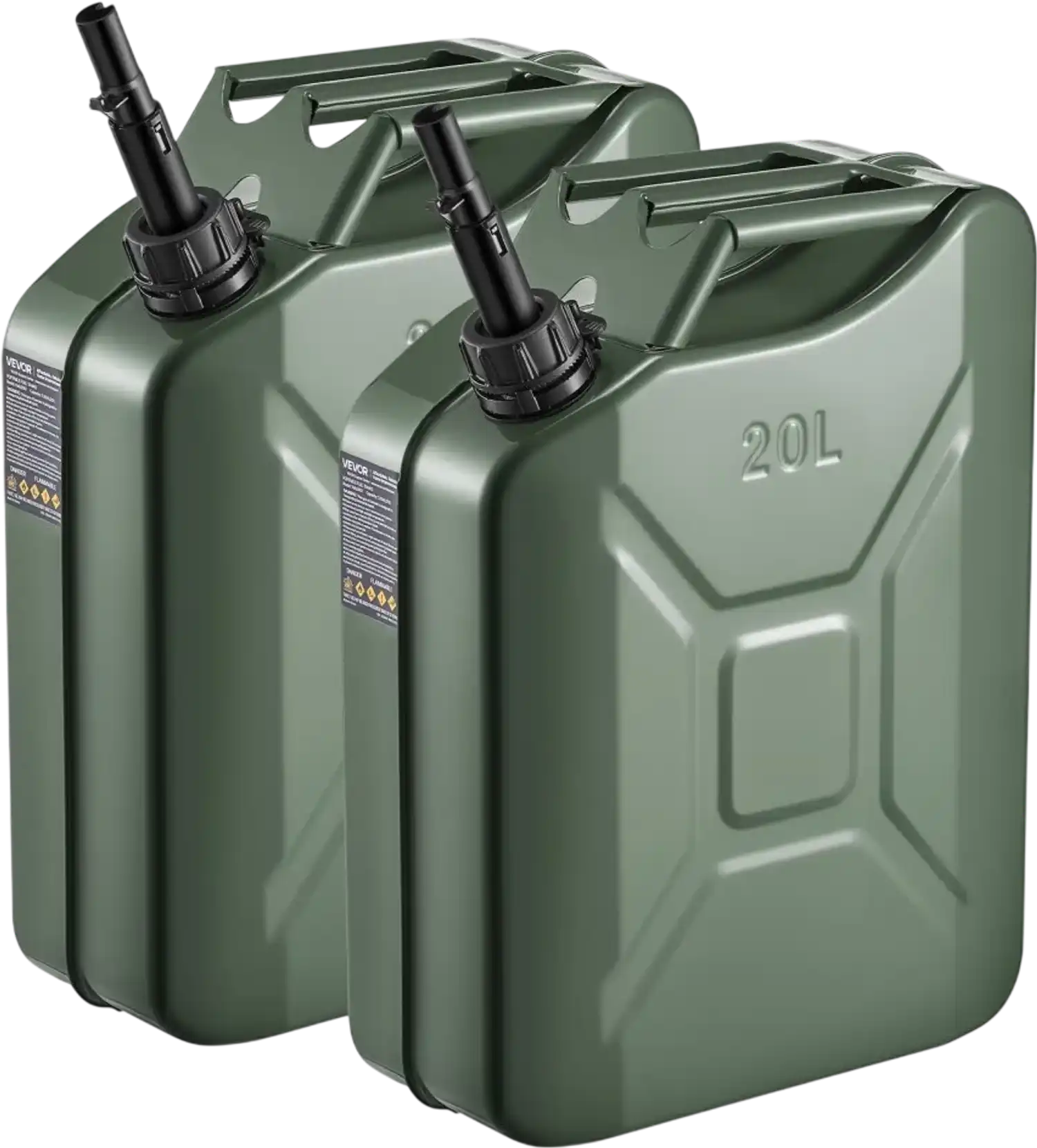 Vevor Fuel Jerry Can 5.3 Gallon Metal Gas Tank with Spout 2-Pack Green New
