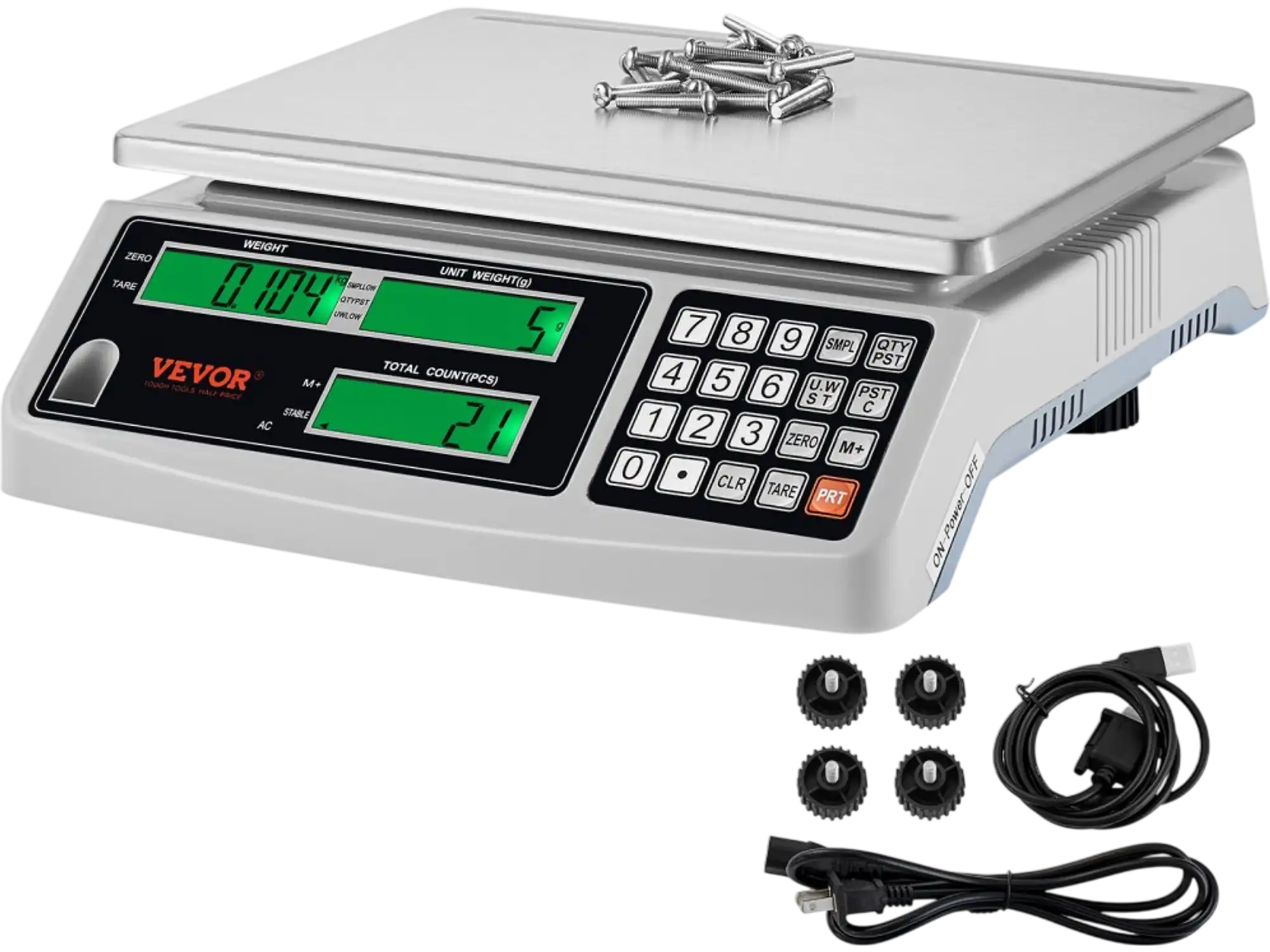 Vevor Counting Scale Industrial 15 kg x 0.5 g Digital Parts and Coins Scale with RS232 and 3 LCD Screens New