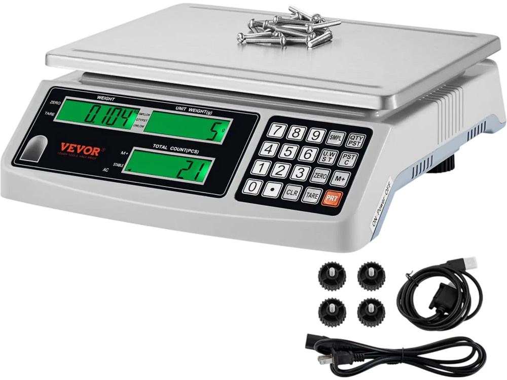 VEVOR Industrial Counting Scale, 15 kg x 0.5 g, Digital Scale for Parts and Coins, g/kg/lb Units, Electronic Gram Scale Inventory Counting Scale Kitchen Jewelry Scale with RS232 Port and 3 LCD Screens