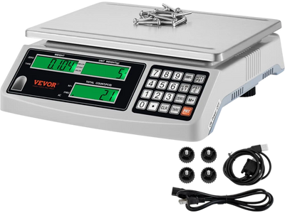 Vevor Counting Scale Industrial 15 kg x 0.5 g Digital Parts and Coins Scale with RS232 and 3 LCD Screens New
