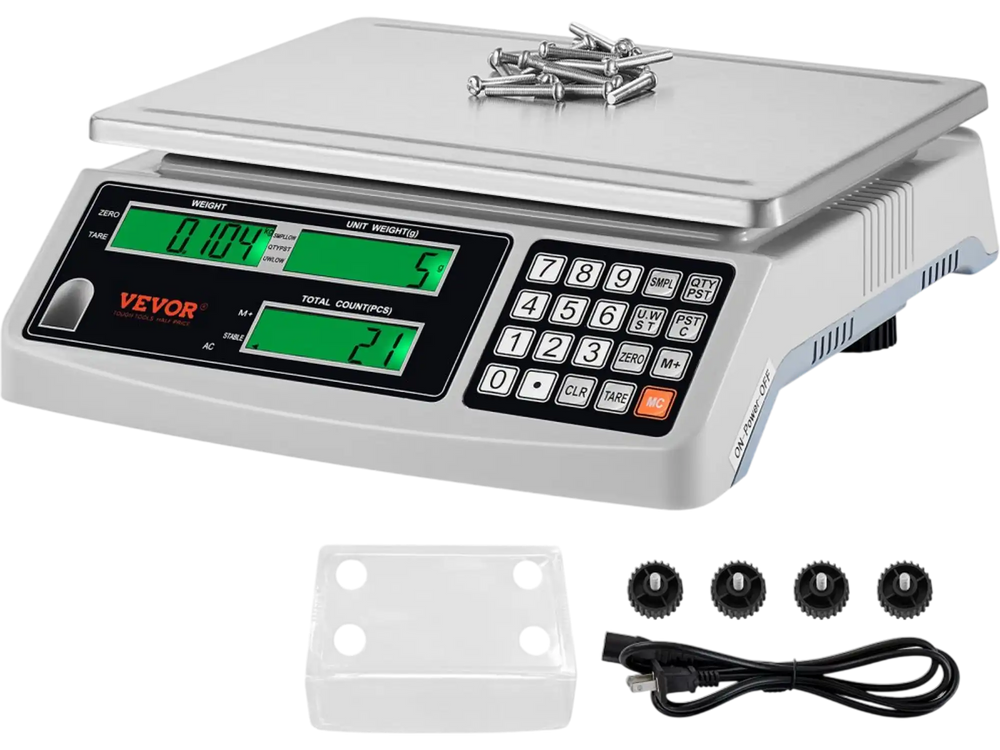 VEVOR Industrial Counting Scale, 30 kg x 1 g, Digital Scale for Parts and Coins, g/kg/lb Units, Electronic Gram Scale Inventory Piece Counting Scale Kitchen Jewelry Counting Scale with 3 LCD Screens