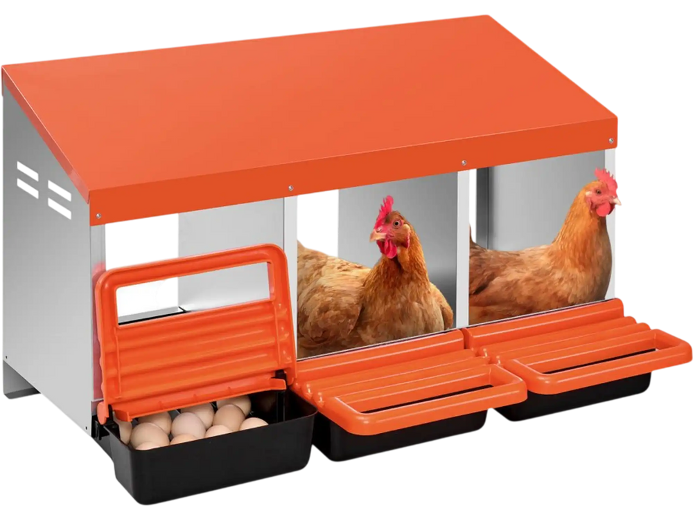 VEVOR Chicken Nest Box, 3-Compartment, 15 to 30 in Stable & Corrosion-Resistant Metal Nesting Boxes with Inclined Nesting Boxes, Bottom Holes & Resting Platform, Fit for Different Chicken Breeds