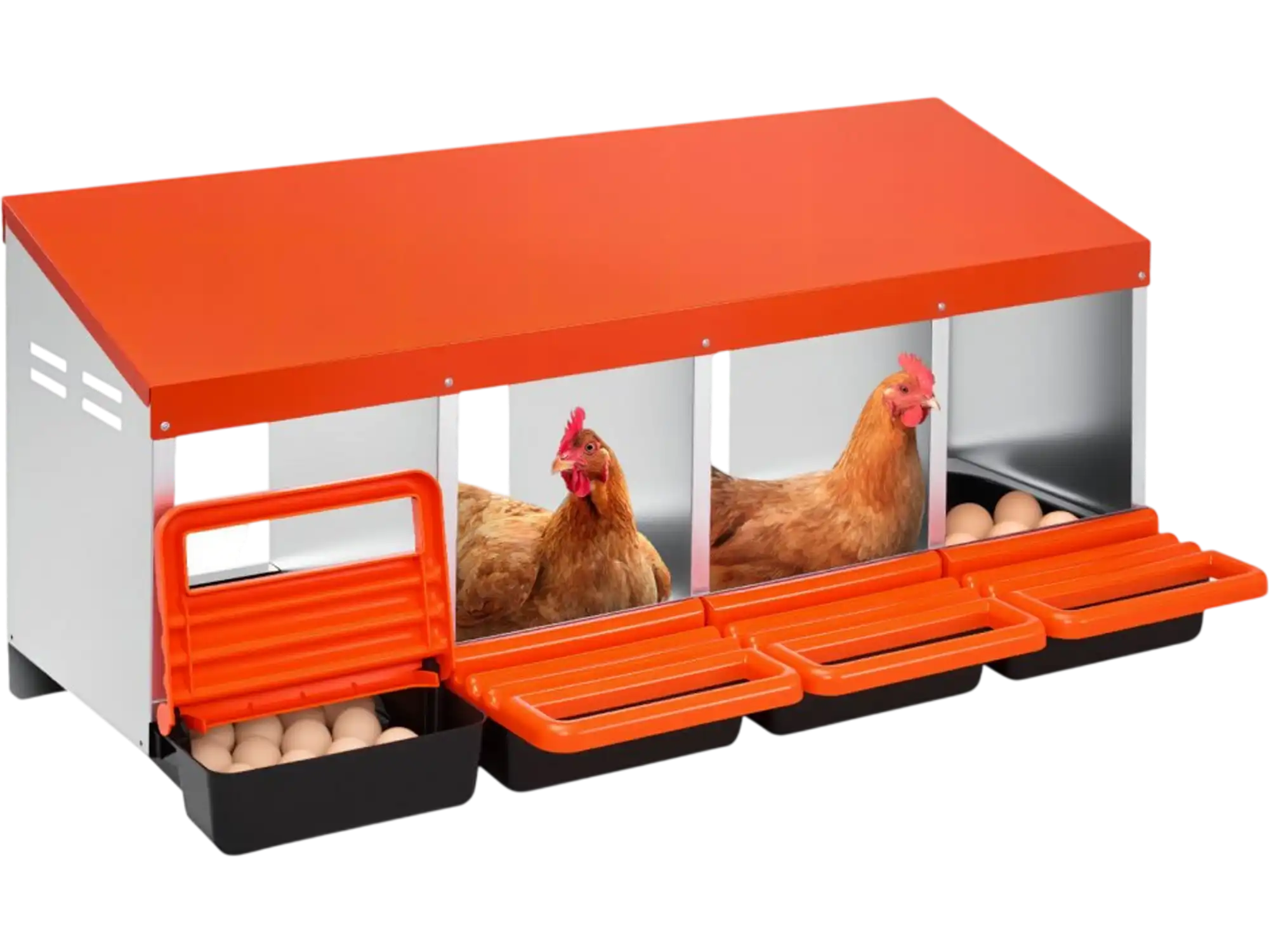 Vevor Chicken Nest Box 4-Compartment Metal Nesting Boxes with Inclined Roll-Out Design New