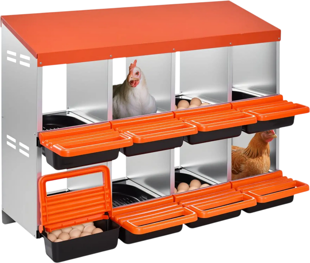 VEVOR Chicken Nest Box, 8-Compartment, 30 to 45 in Stable & Corrosion-Resistant Metal Nesting Boxes with Inclined Nesting Boxes, Bottom Holes & Resting Platform, Fit for Different Chicken Breeds