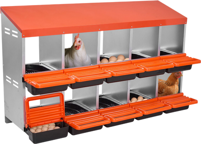 VEVOR 2 Tiers Chicken Nesting Boxes, 10 Compartments, Metal Egg Laying Boxes with Protective Collection Lids, Roll Out Nesting Box, Easy to Assemble, Ideal for Hens, Ducks, Chickens, and Other Poultry