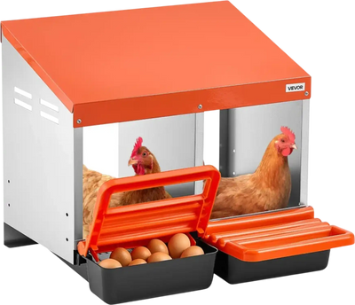 VEVOR Chicken Nesting Boxes, 2 Compartments, Easy Egg Collection, Wall Mount, Easy to Assemble, Galvanized Steel and High-Strength Plastic, Roll Away Nesting Boxes for Chickens Laying Eggs, Orange