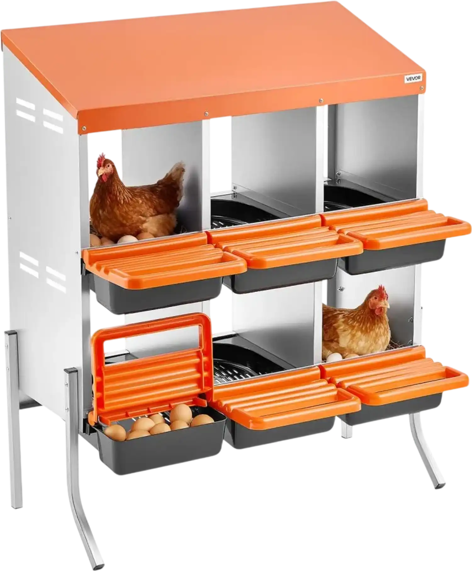 Vevor Nesting Boxes Roll Away Chicken Laying Boxes 6 Compartments with Support Legs New